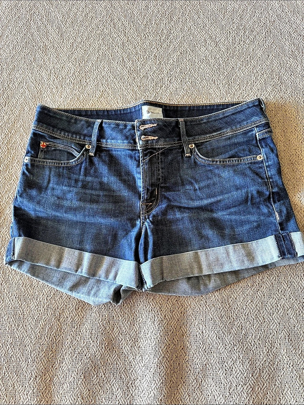 Hudson Ruby Mid-Rise Cuffed Denim Shorts Blue Waist 30